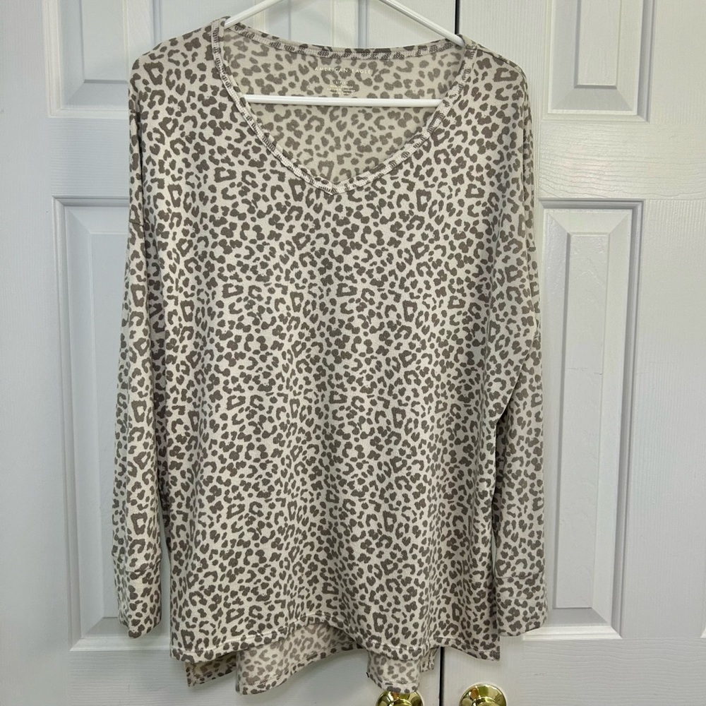 American Eagle Leopard Animal Print V-Neck Long Sleeve Oversized Top Size Small